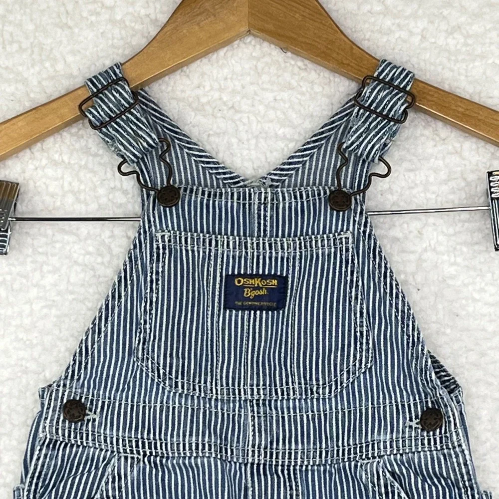 OshKosh Bgosh Kids Hickory Stripe Denim Overalls Blue White Shortalls Bibs